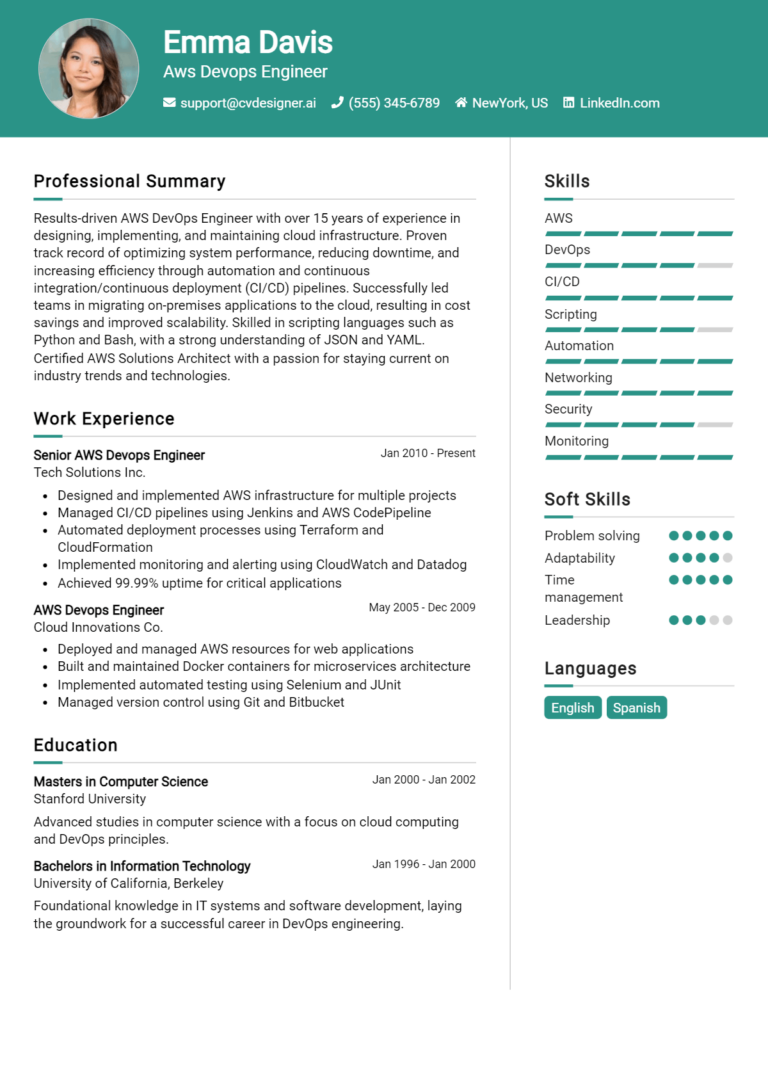 Aws Devops Engineer Resume Examples For Free Templates