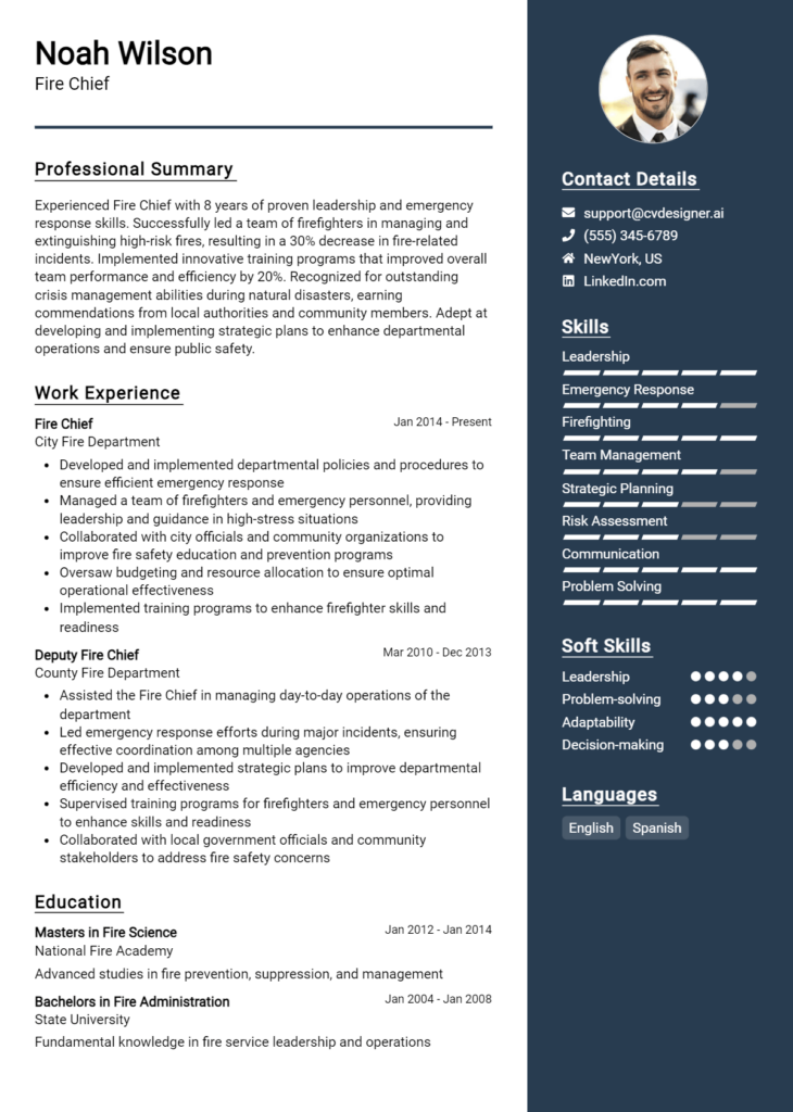 Fire Chief Resume Example For Best Writing Tips Cvdesigner Ai