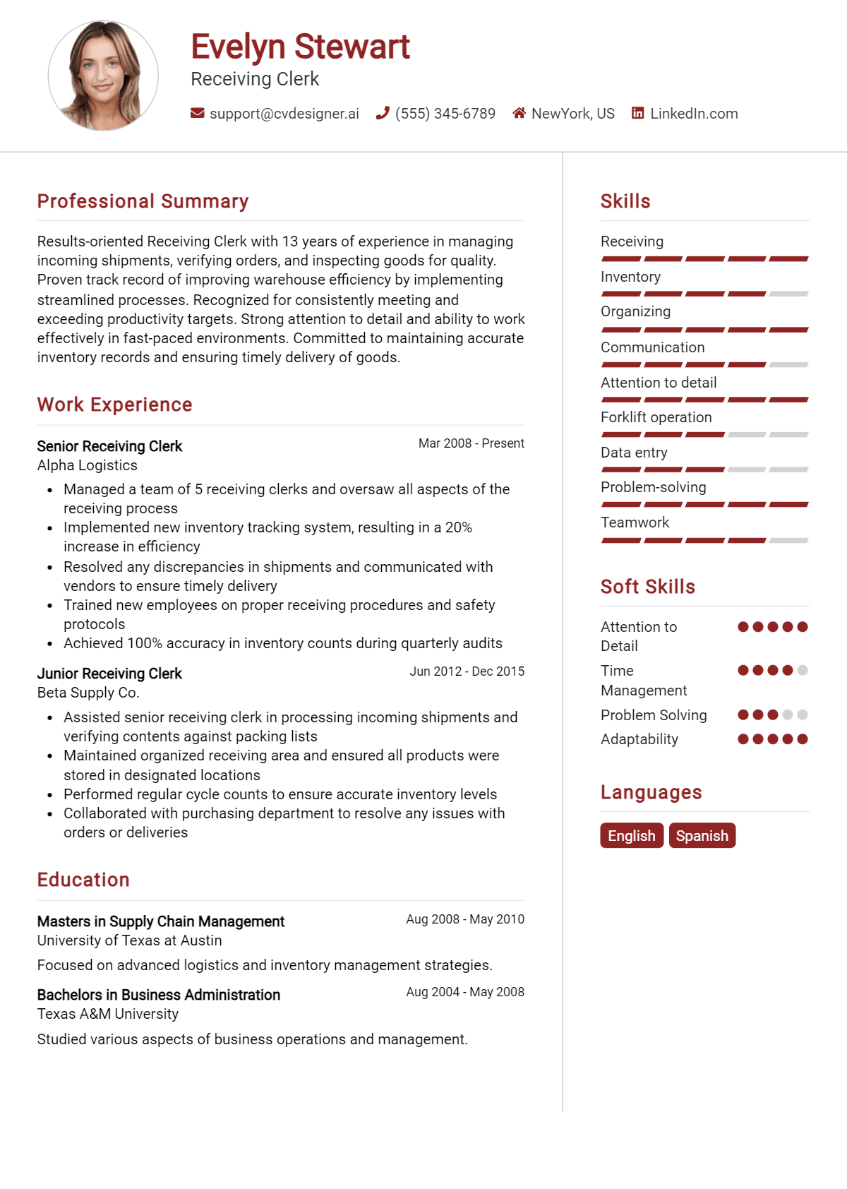 Receiving Clerk Resume Example For Best Writing Guide Cvdesigner Ai