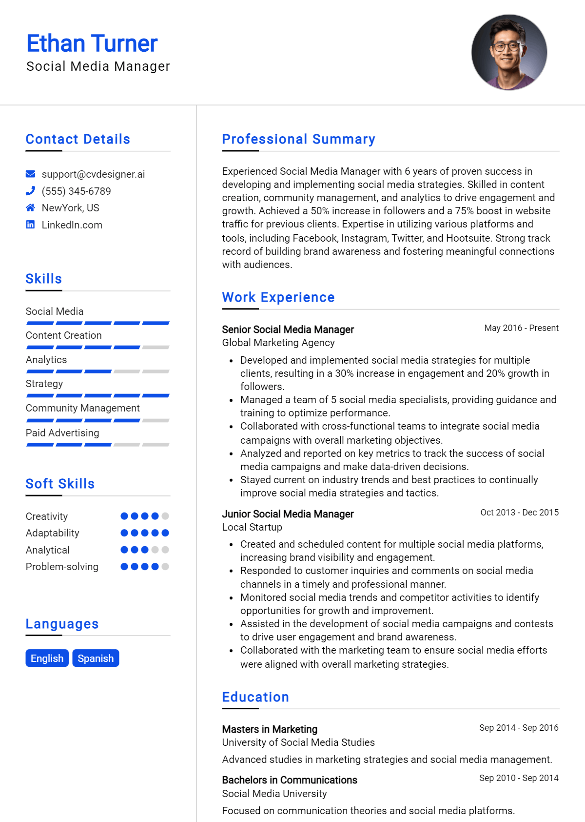 Social Media Manager Cv Examples And Free Templates For