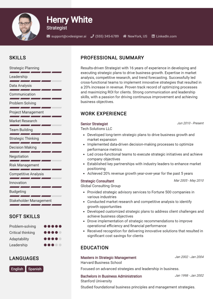 Strategist Resume Example For 2024 Tips Templates CVDesigner Ai