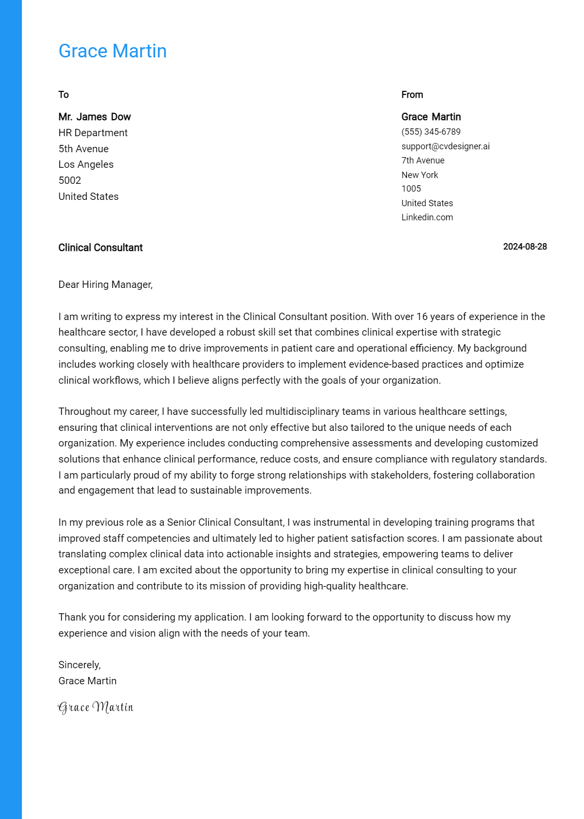 Clinical Consultant Cover Letter Example For Writing Guide