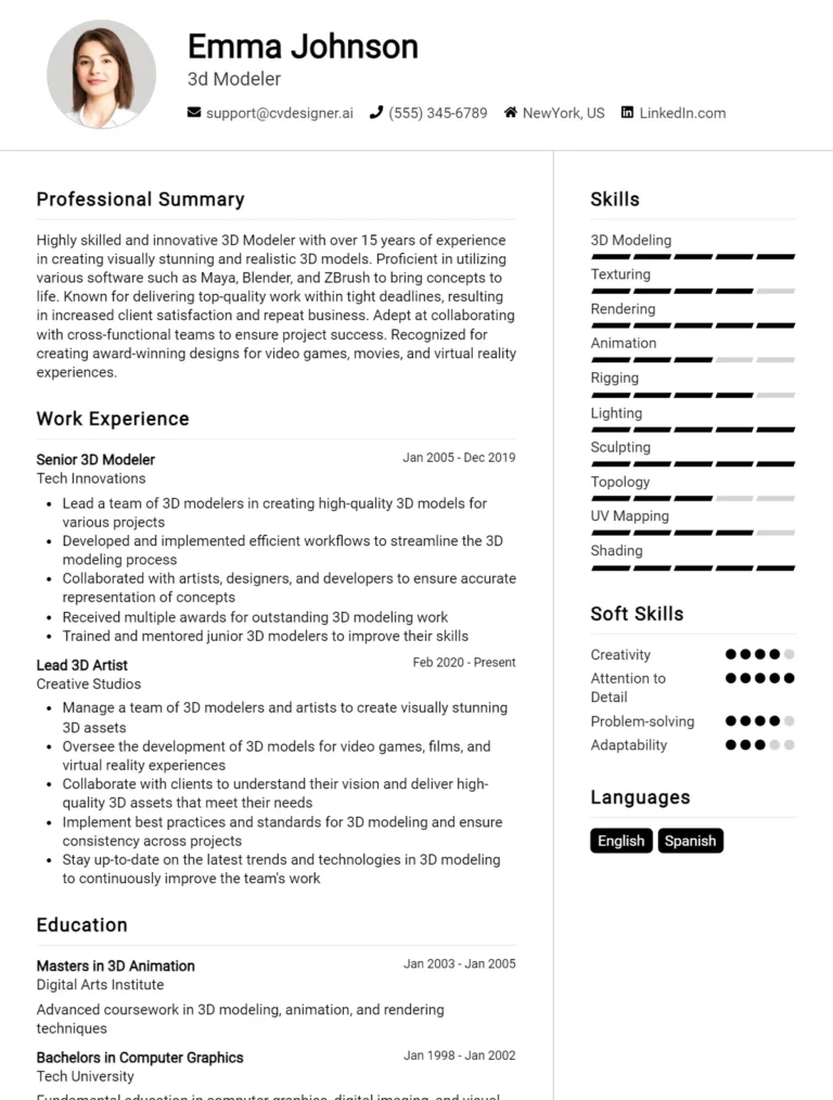 3D Modeler CV Example For 2025: Free Downloadable Templates