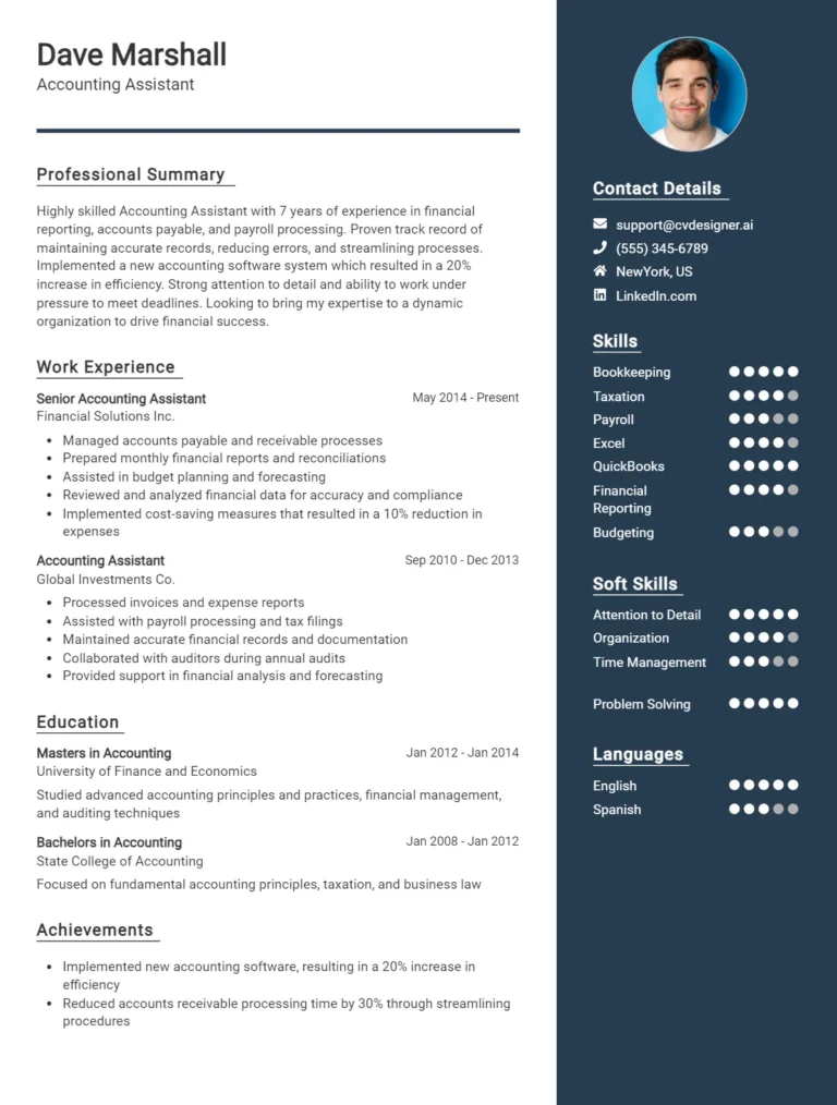 Accounting Assistant CV Example For 2025: Key Skills & Templates