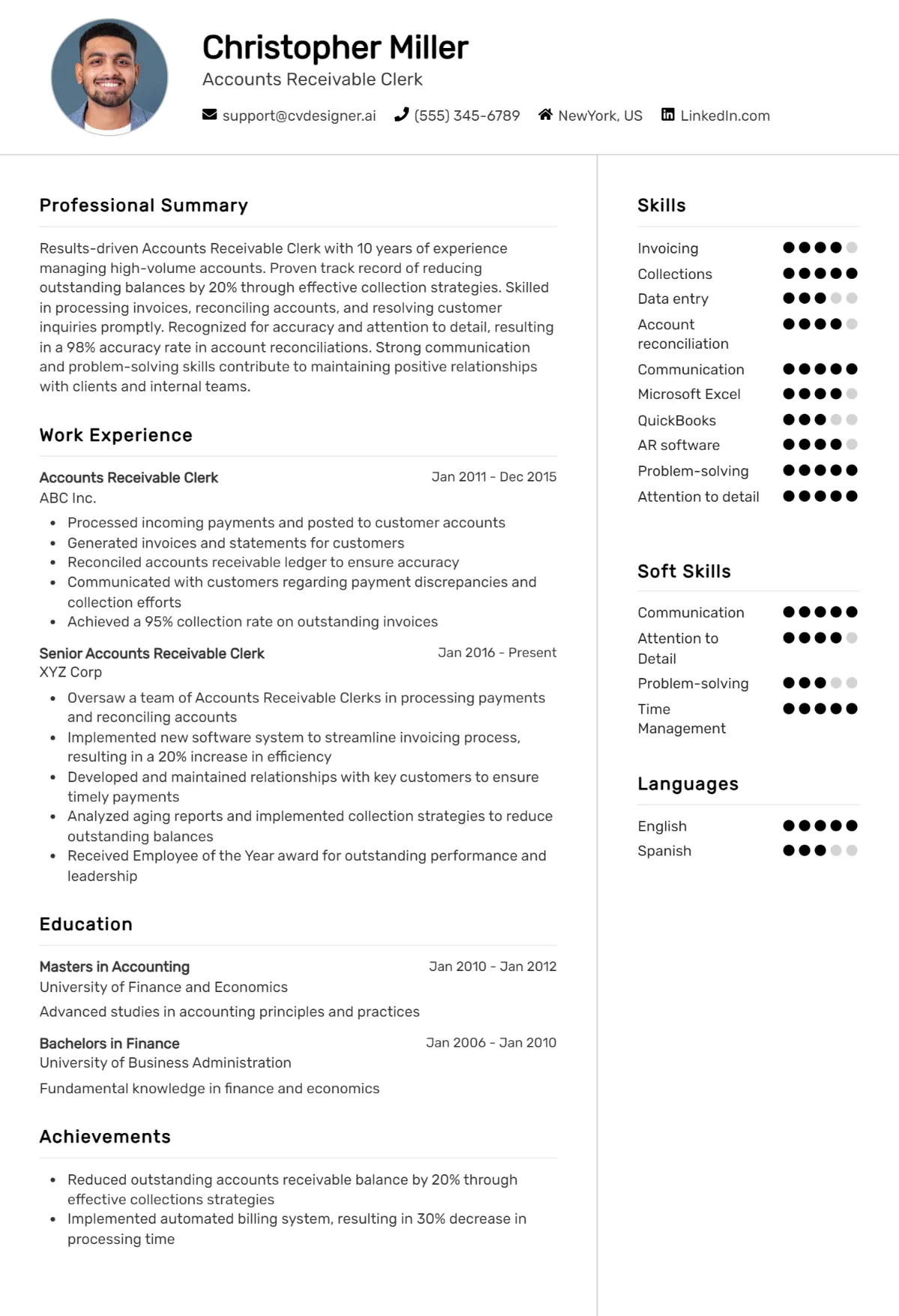 Accounts Receivable Clerk CV Example