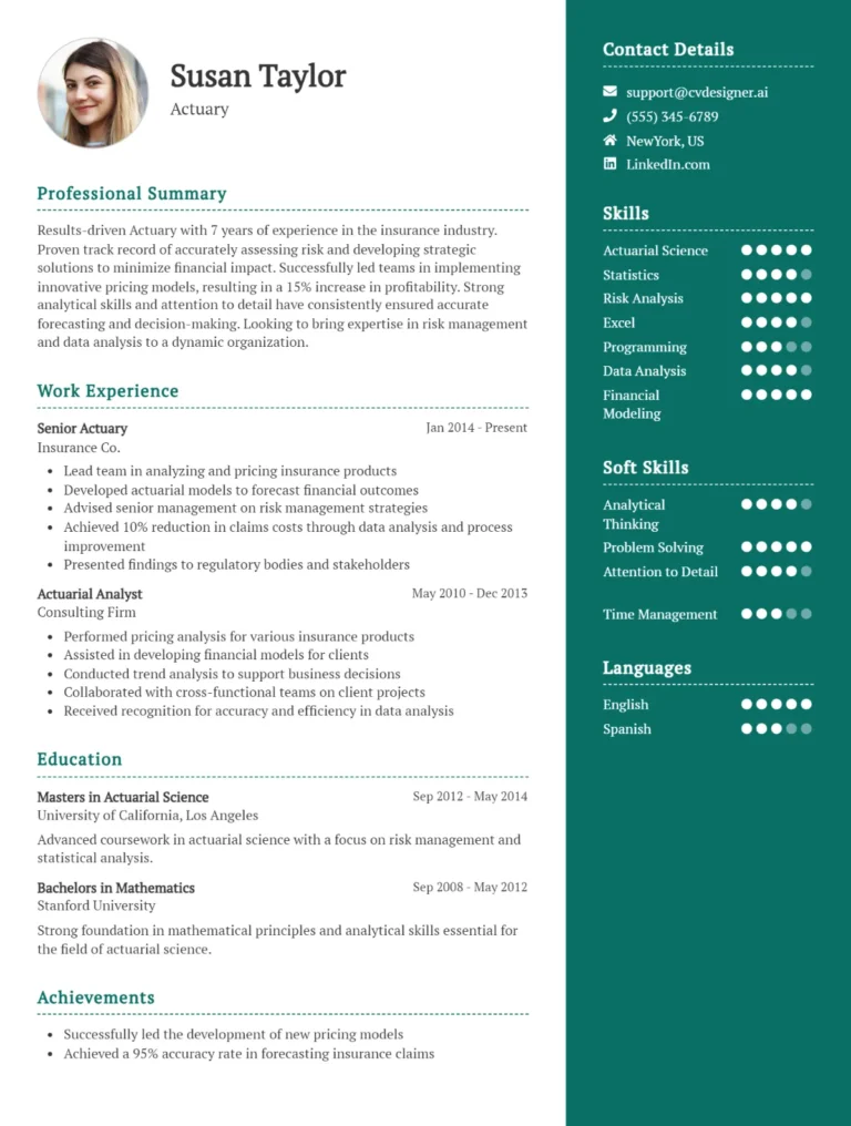 Actuary CV Example Templates for 2025 (with Top CV Skills)