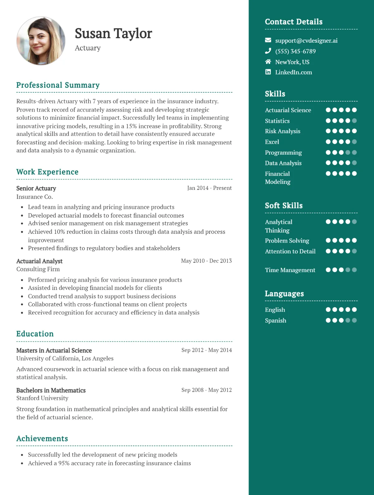 Actuary CV Example Template