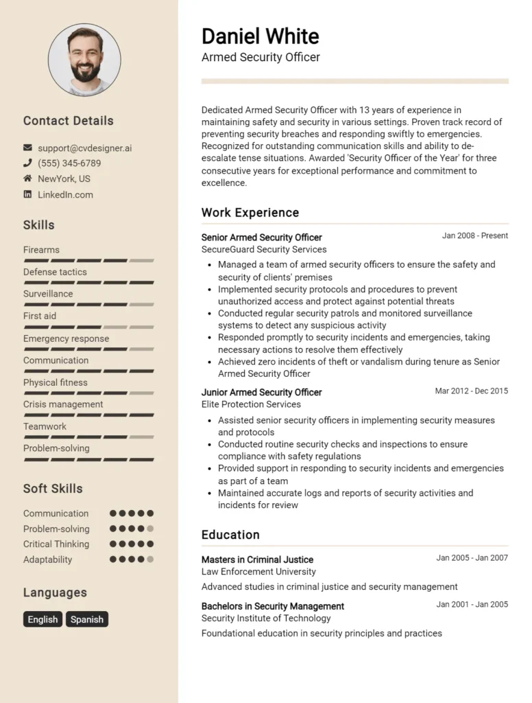 Armed Security Officer CV Example