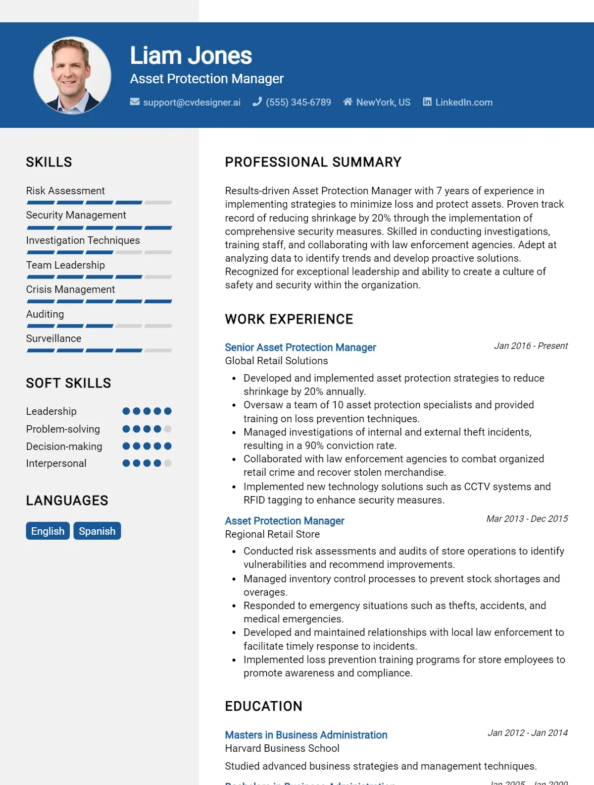 Asset Protection Manager CV Example