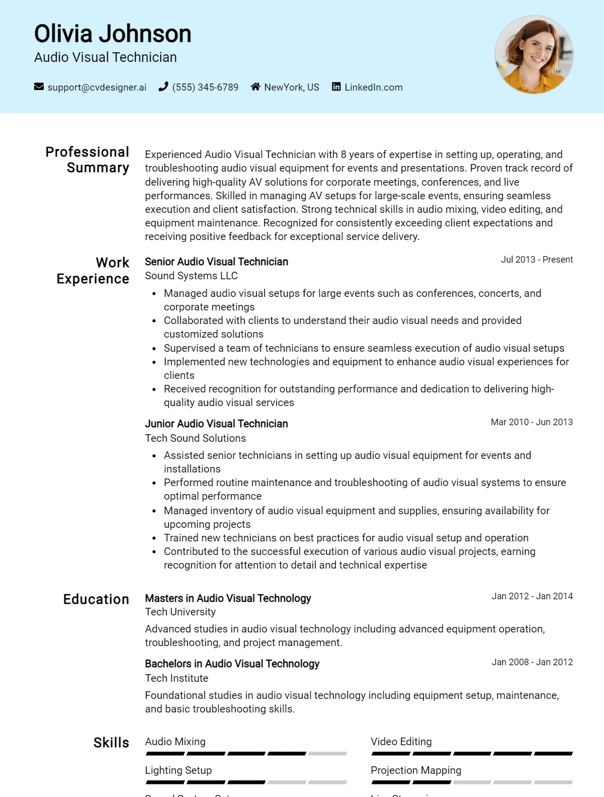 Audio Visual Technician CV Example