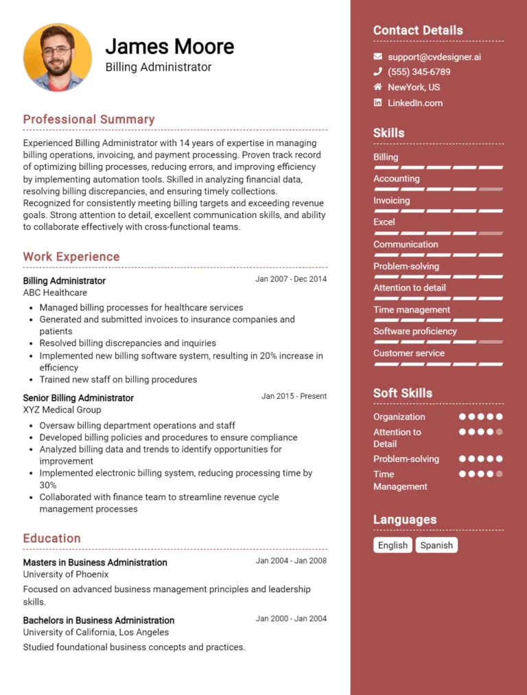 Billing Administrator CV Example & Templates for 2025