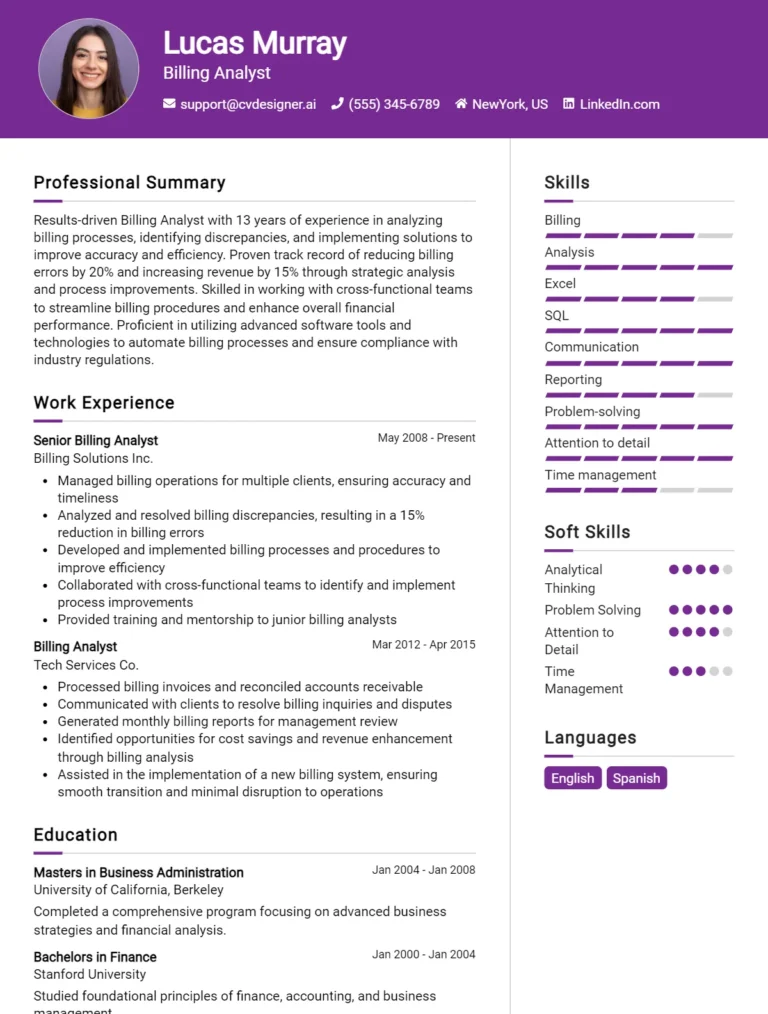 Billing Analyst CV Example & Templates for 2025