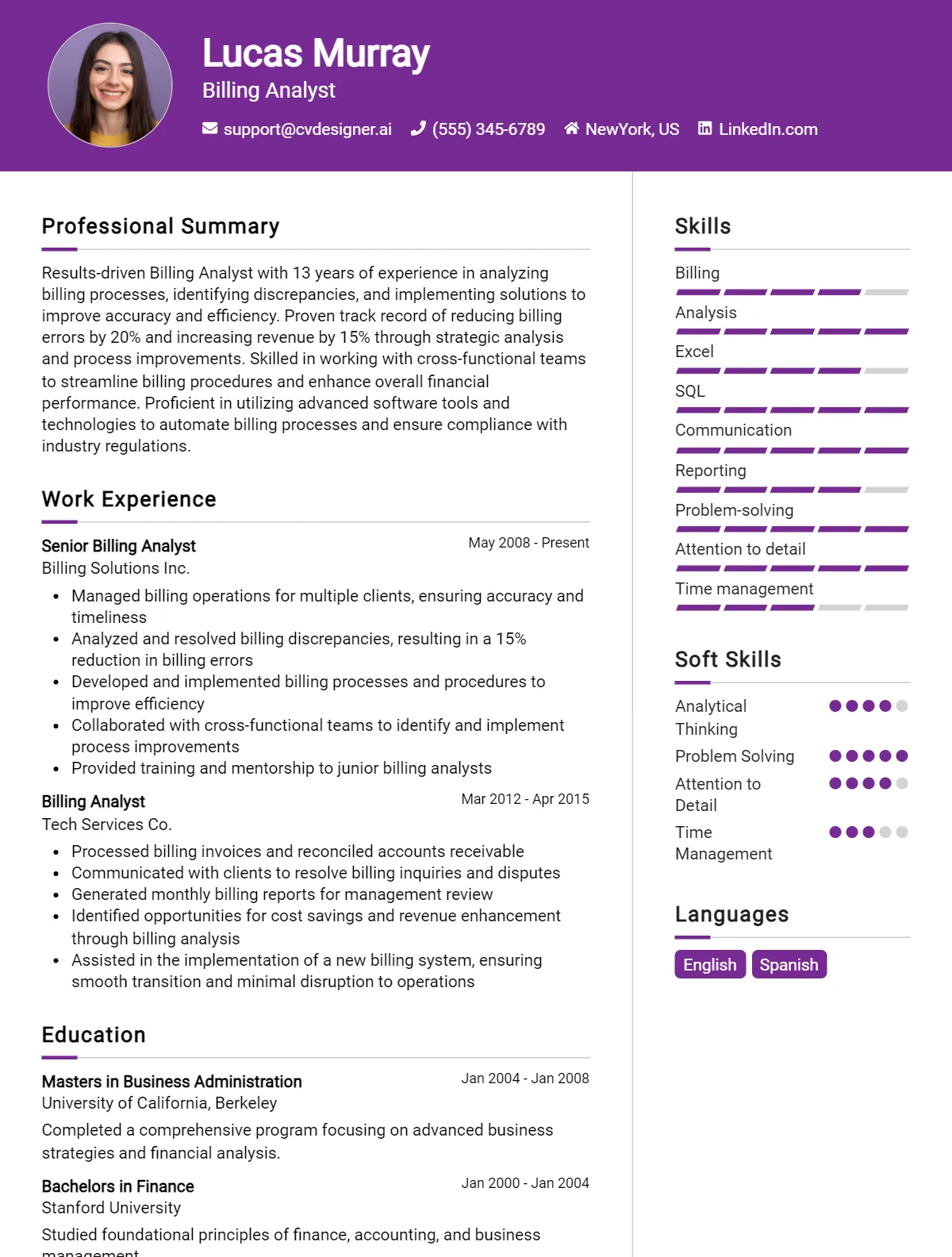 Billing Analyst CV Example