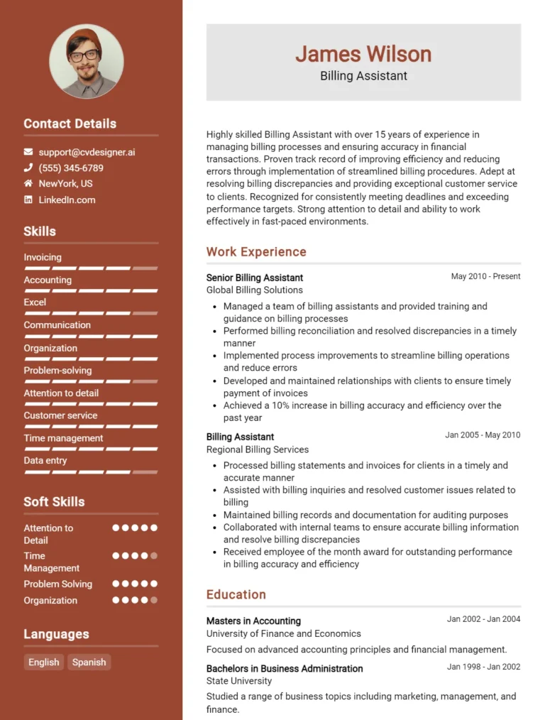 Billing Assistant CV Example & Templates