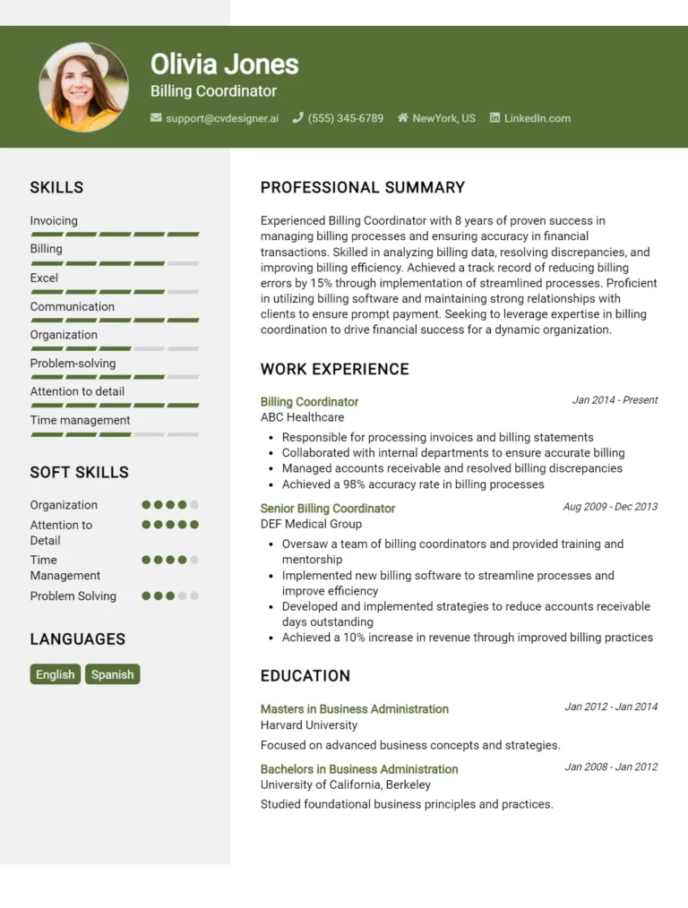 Billing Coordinator CV Example & Templates for 2025