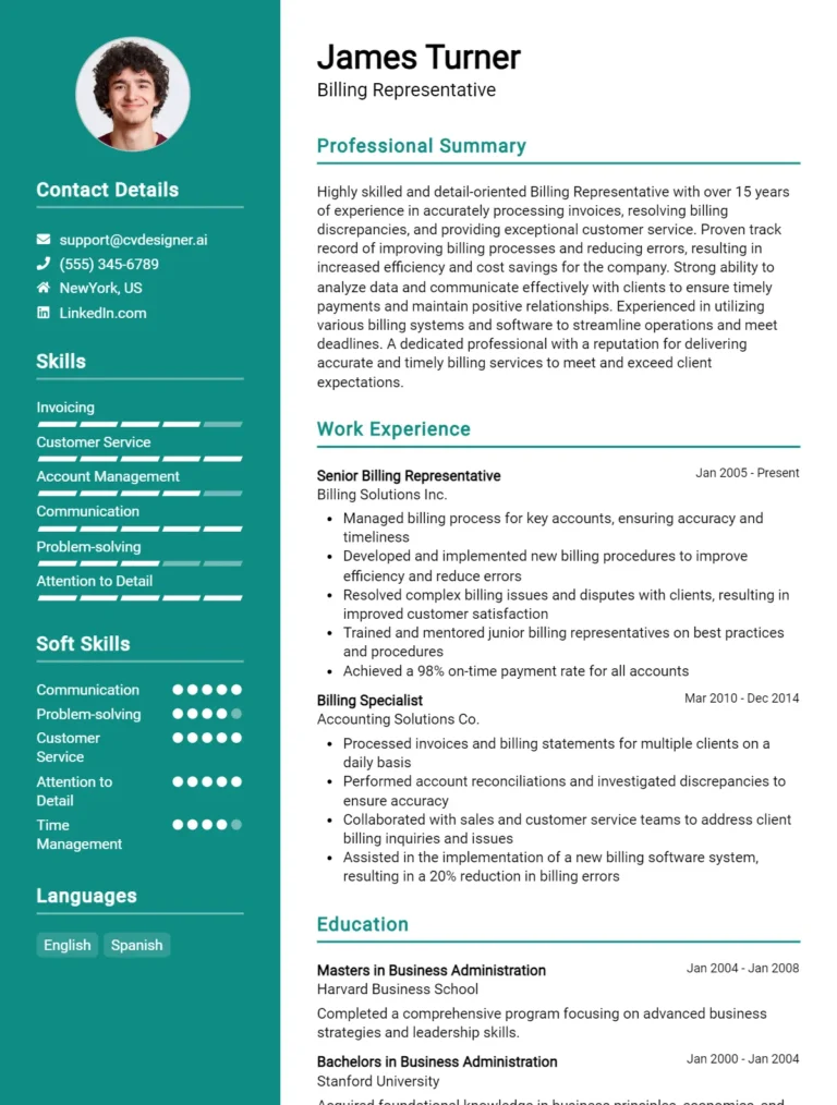 Billing Representative CV Example & Templates