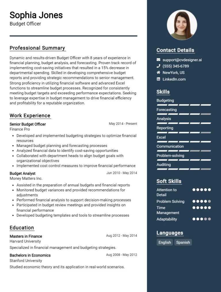 Budget Officer CV Example & Templates for 2025