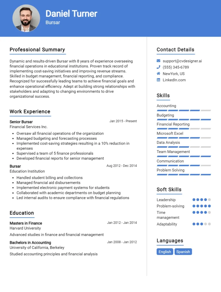 Bursar CV Example & Templates for 2025