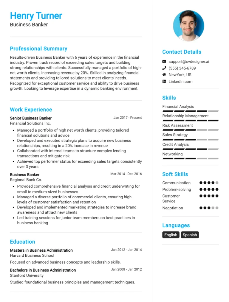 Business Banker CV Example & Templates for 2025