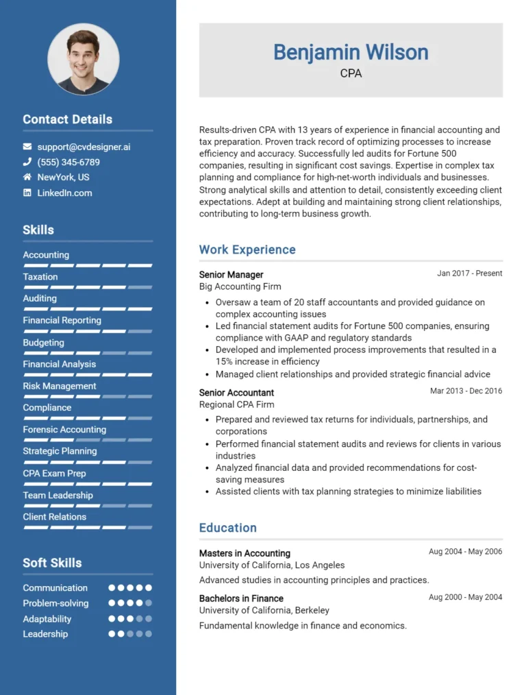 CPA CV Example & Templates for 2025