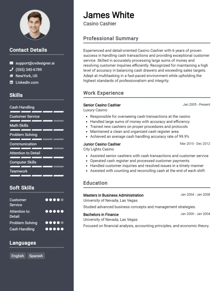 Casino Cashier CV Example For 2025: Expert Tips & Templates