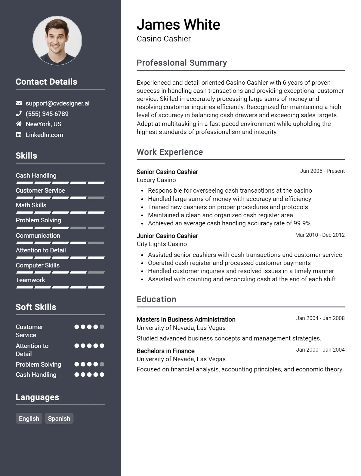 Casino Cashier CV Example