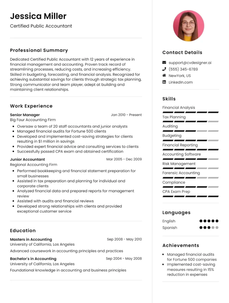 Certified Public Accountant CV Example