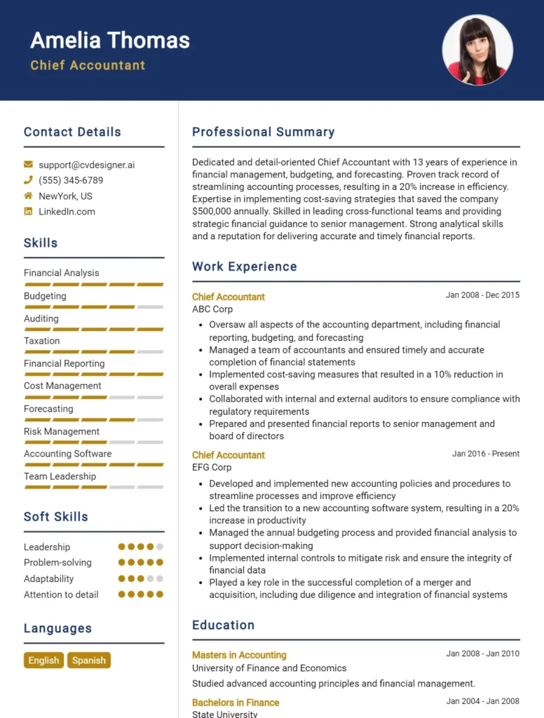 Chief Accountant CV Example