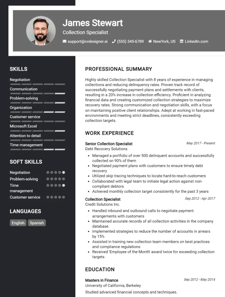 Collection Specialist CV Example For 2025