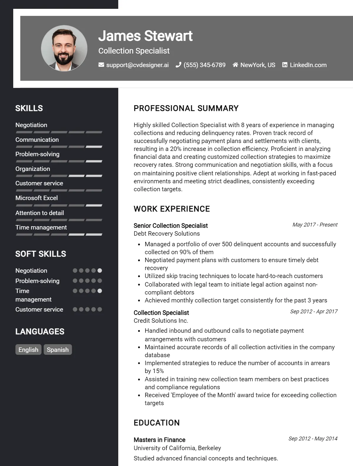 Collection Specialist CV Example