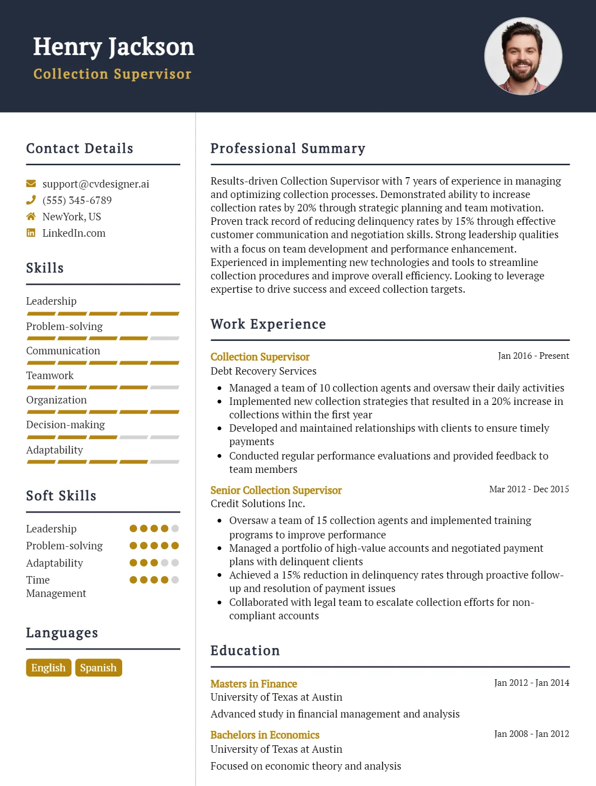 Collection Supervisor CV Example