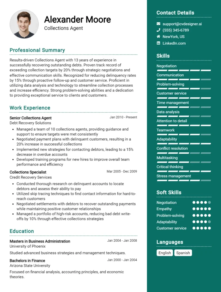 Collections Agent CV Example for 2025