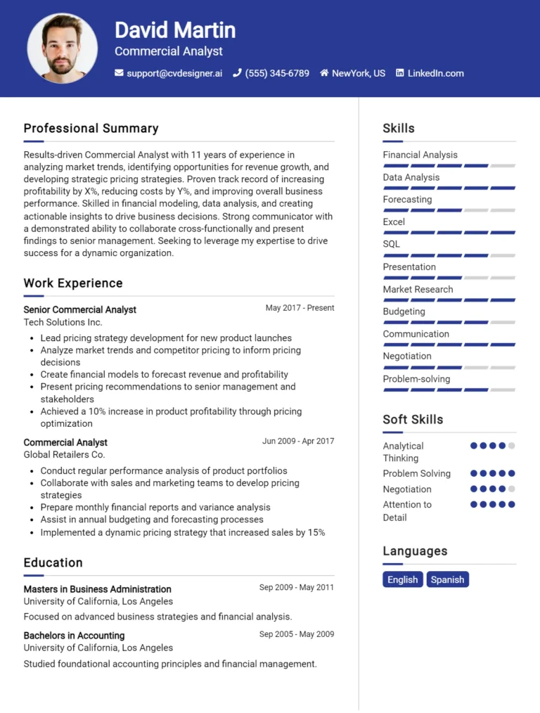 Commercial Analyst CV Example and Templates for 2025