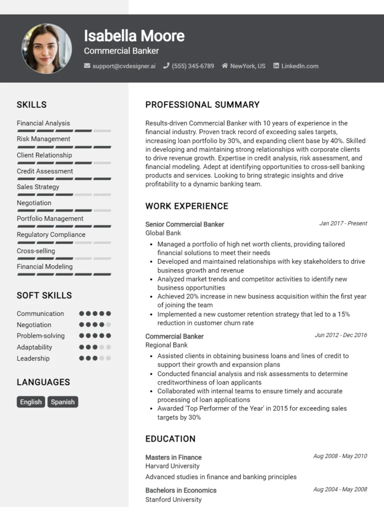 Commercial Banker CV Example & Templates