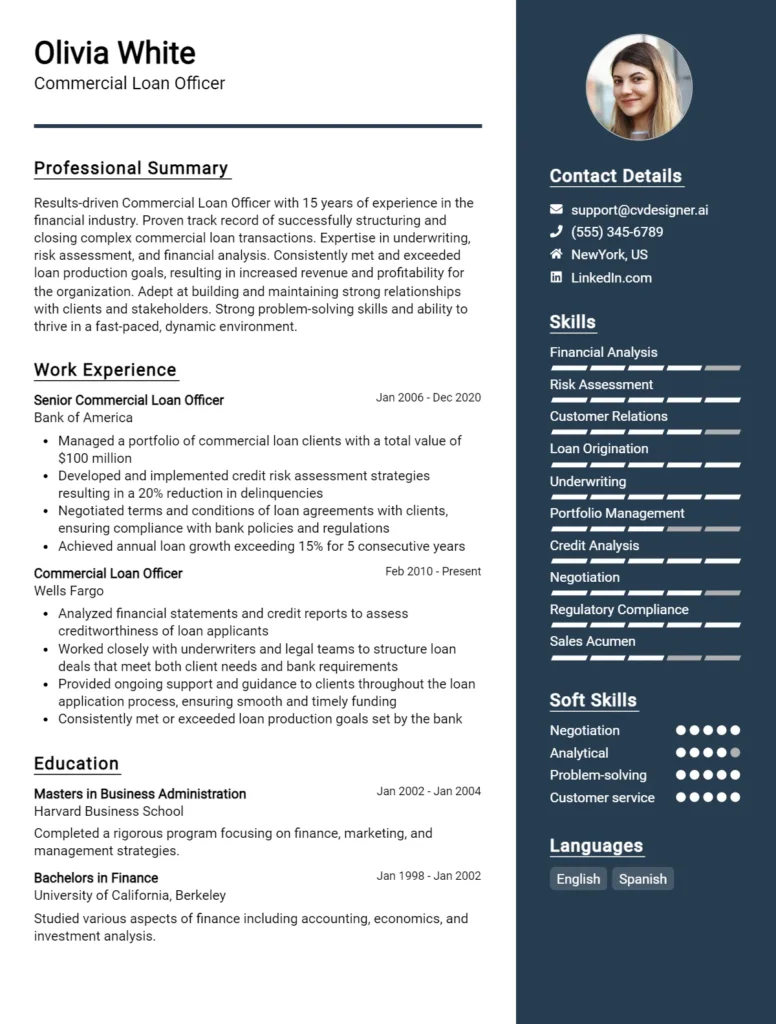 Commercial Loan Officer CV Example