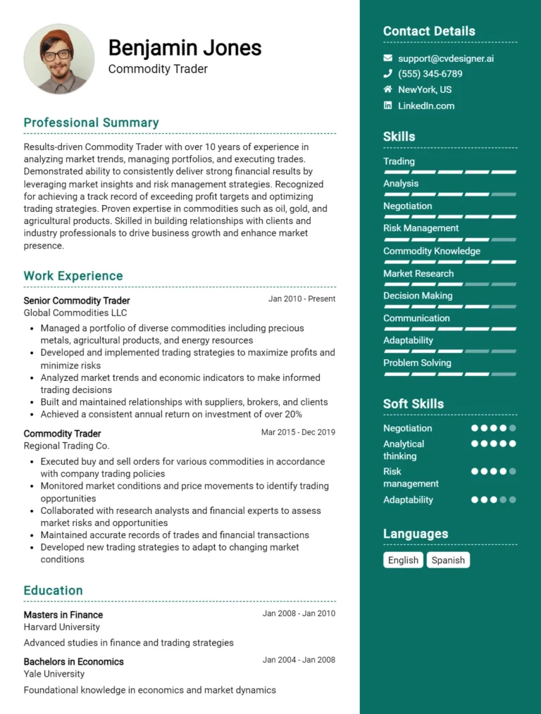 Commodity Trader CV Example & Templates for 2025