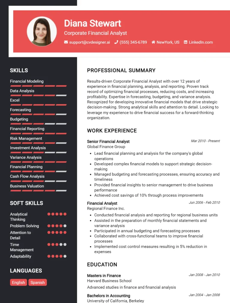 Corporate Financial Analyst CV Example & Templates for 2025