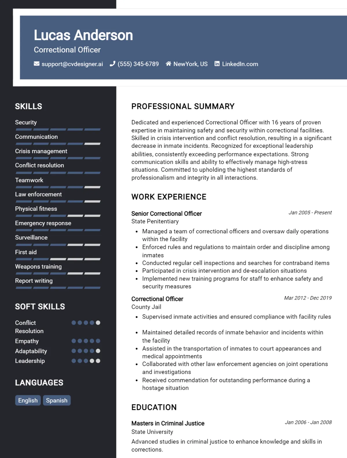 Correctional Officer CV Example