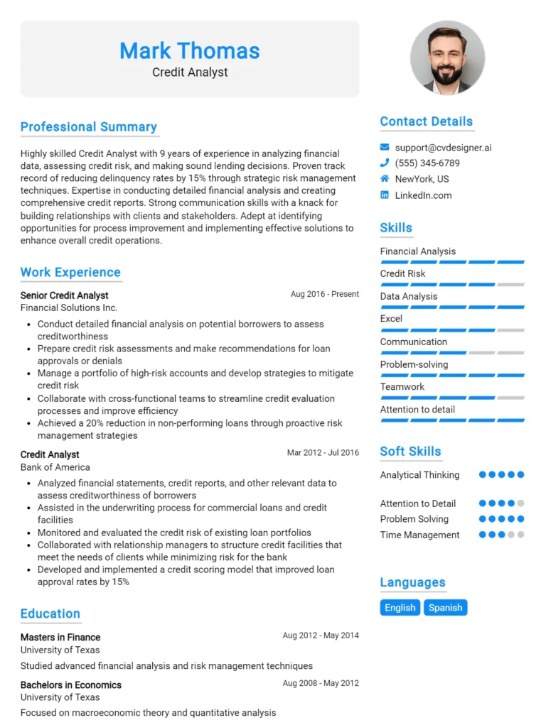 5 Credit Analyst CV Examples and Templates for 2025