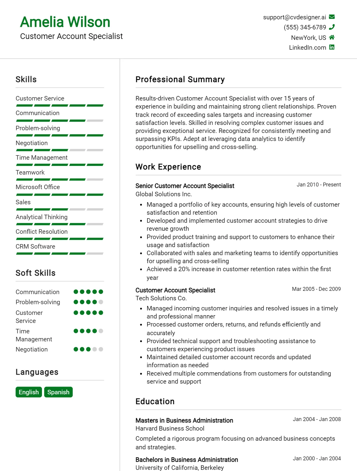 Customer Account Specialist CV Example