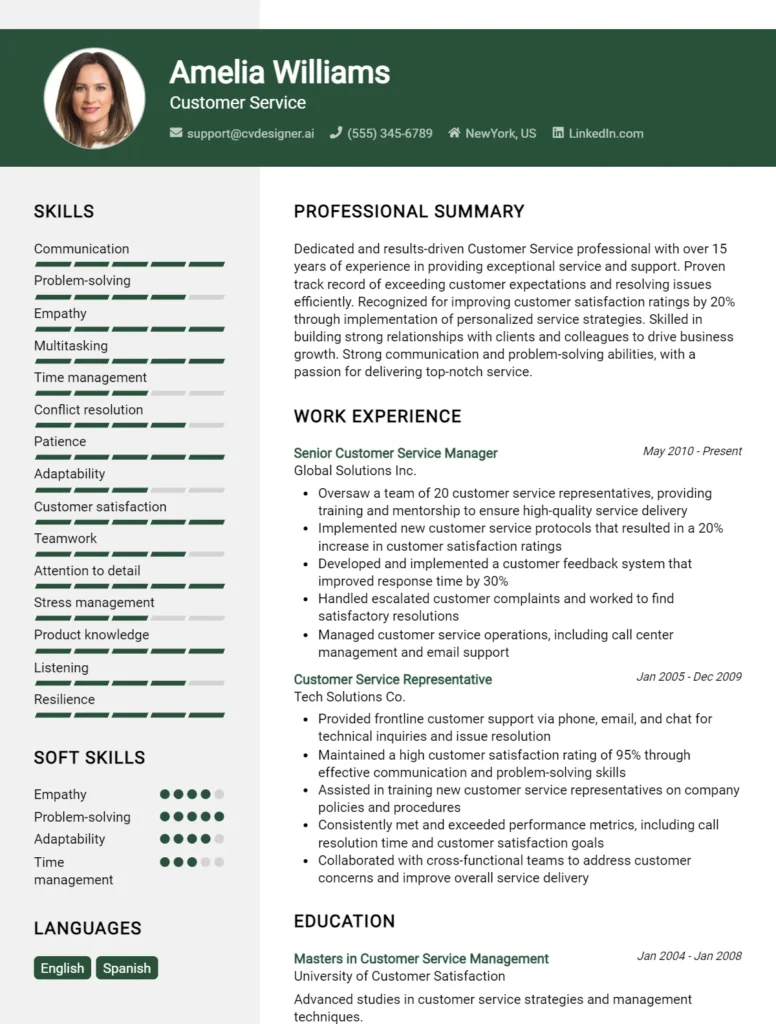 Customer Service CV Example