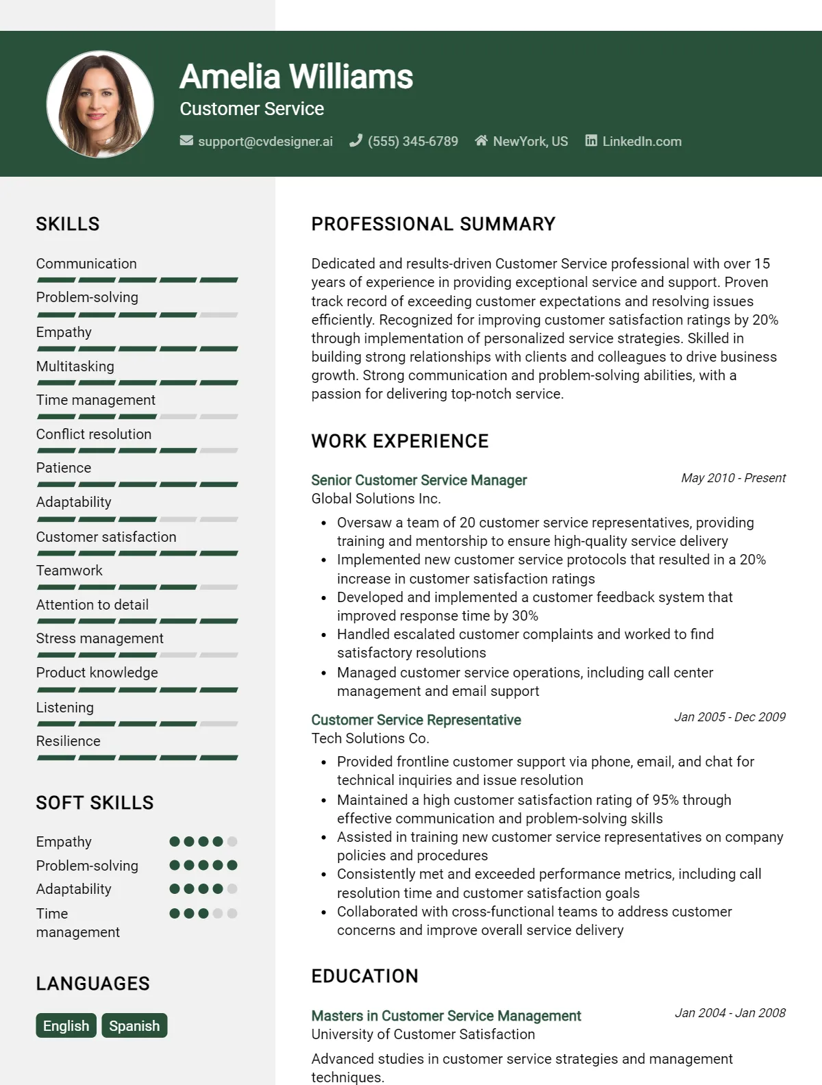 Customer Service CV Example
