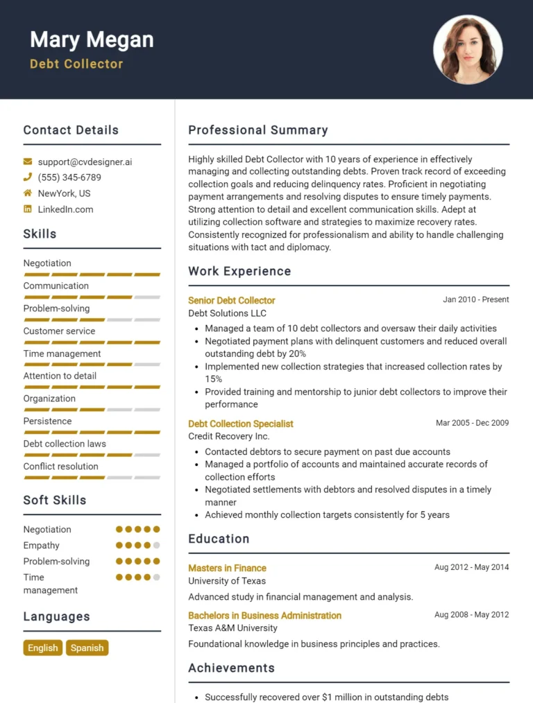 Debt Collector CV Example & Templates for 2025