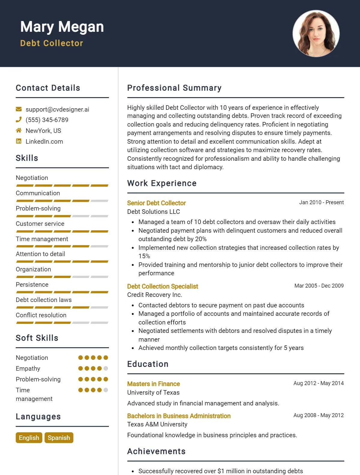 Debt Collector CV Example