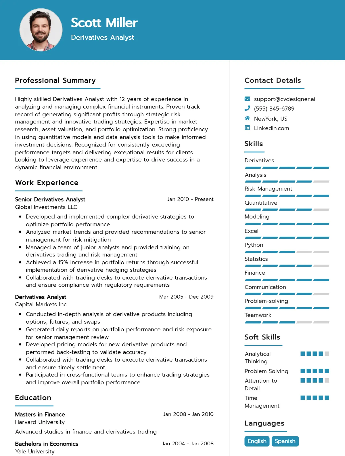Derivatives Analyst CV Example