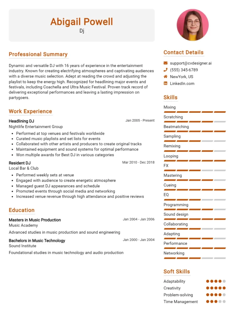 DJ CV Example For 2025: Examples & Free Templates