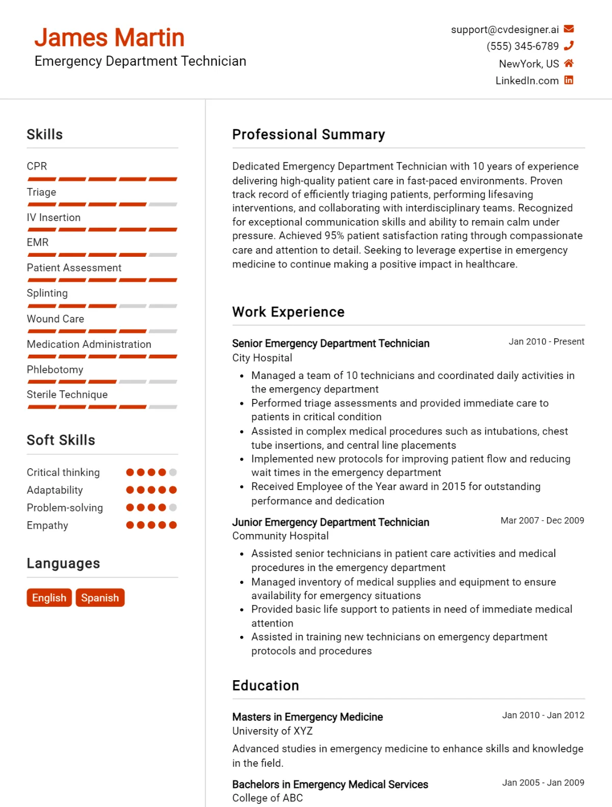 Emergency Department Technician CV Example