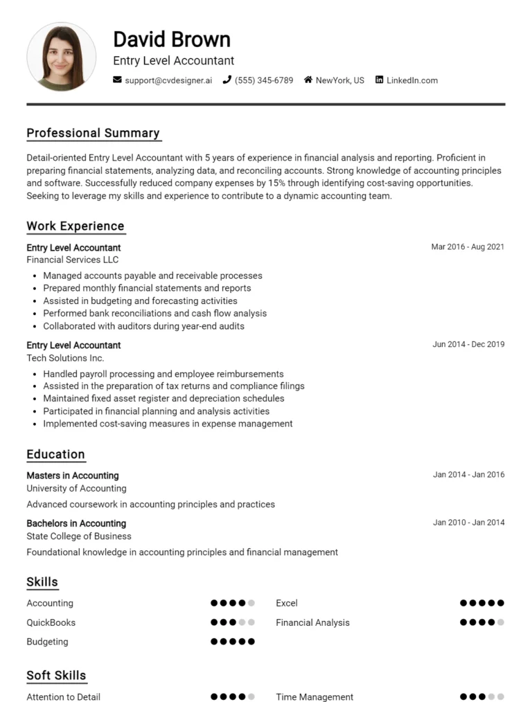 Entry Level Accountant CV Example and Templates