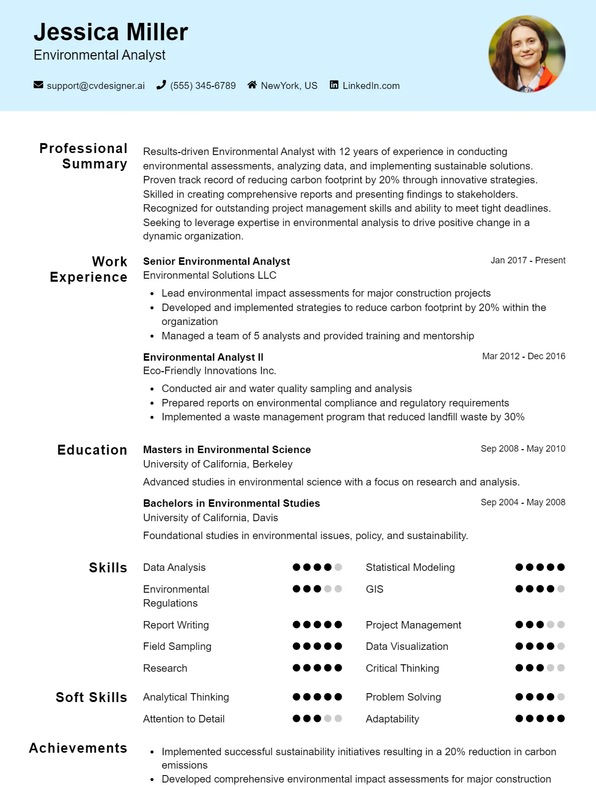 Environmental Analyst CV Example