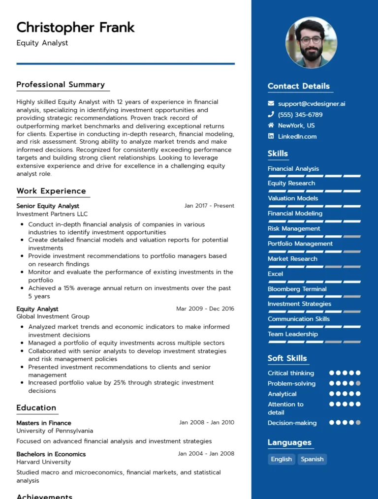 7 Equity Analyst CV Examples And Downloadable Templates For 2025